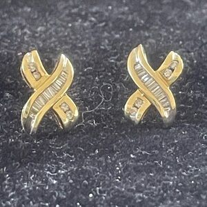 Vintage 14k 0.32 CT X Diamond Earrings